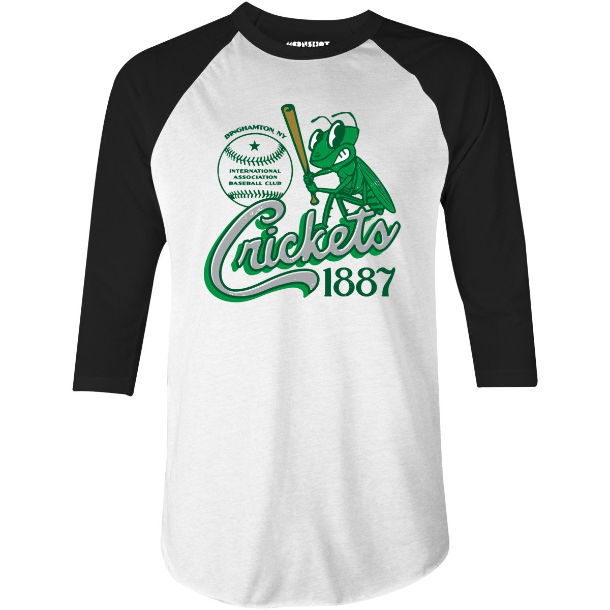 Binghamton Crickets - New York - Vintage Defunct Baseball Teams - 3/4 Sleeve Raglan T-Shirt