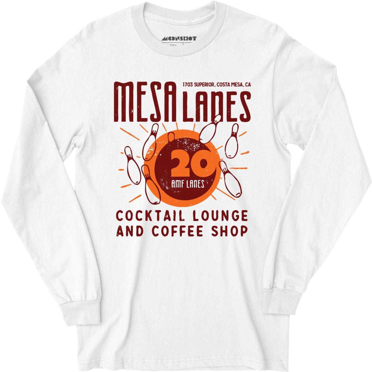 Mesa Lanes - Costa Mesa, CA - Vintage Bowling Alley - Long Sleeve T-Shirt