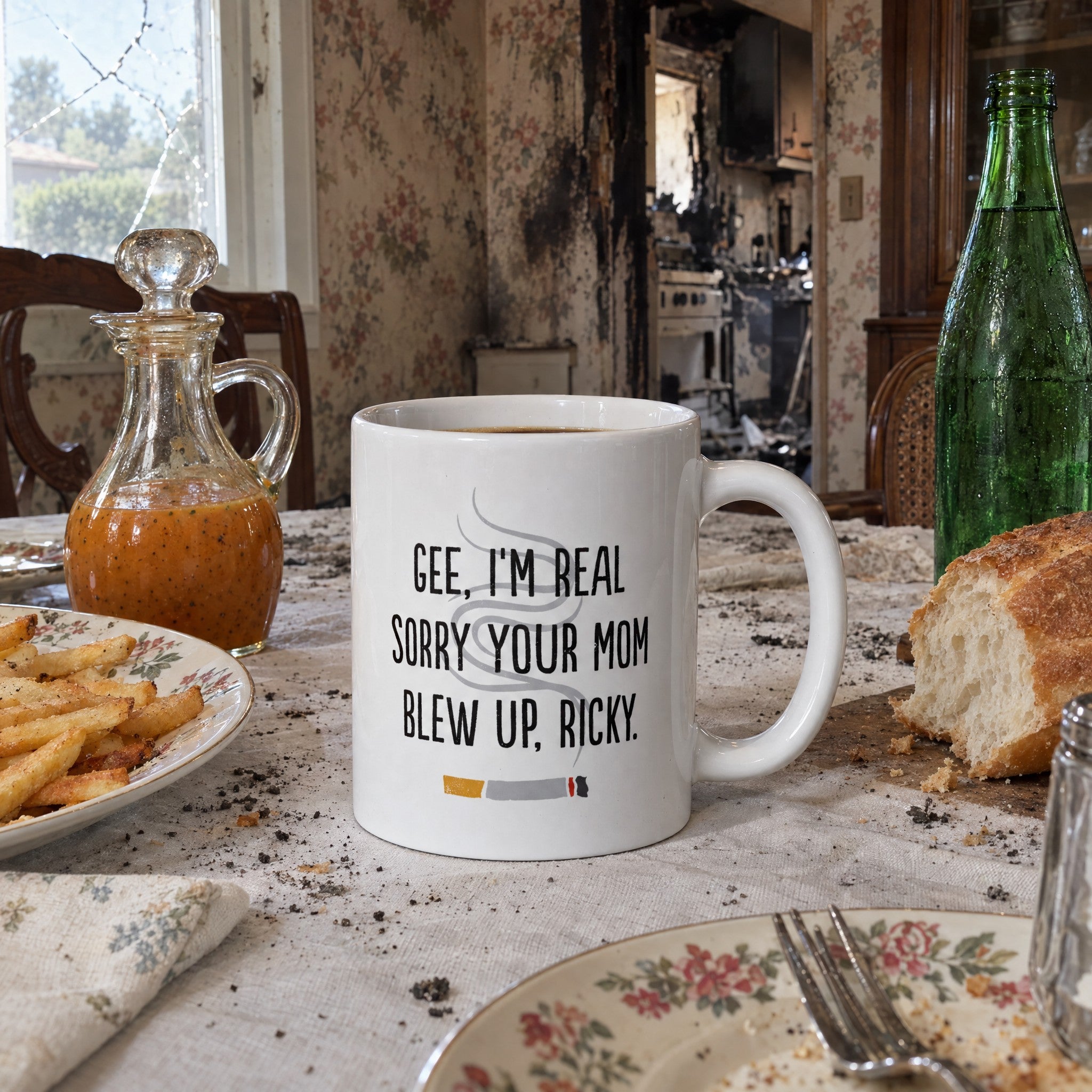 Gee, I'm Really Sorry Your Mom Blew Up, Ricky - Ceramic Coffee Mug