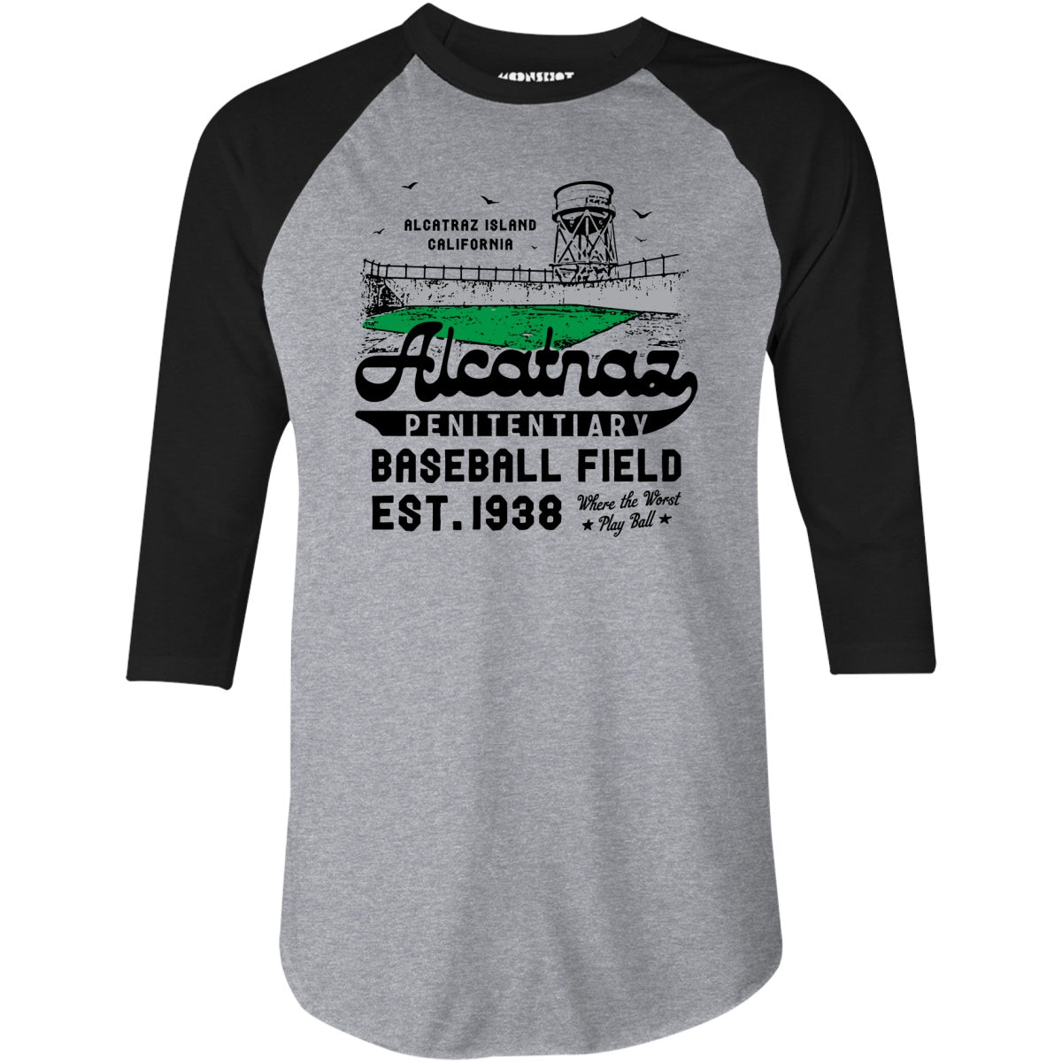 Alcatraz Penitentiary Baseball Field - 3/4 Sleeve Raglan T-Shirt