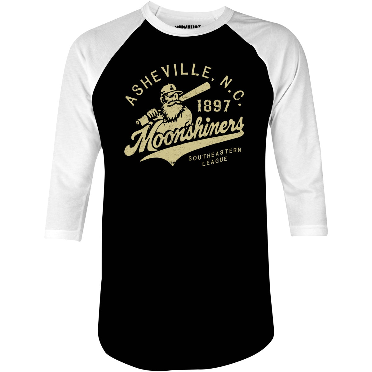 Asheville Moonshiners - North Carolina - Vintage Defunct Baseball Teams - 3/4 Sleeve Raglan T-Shirt