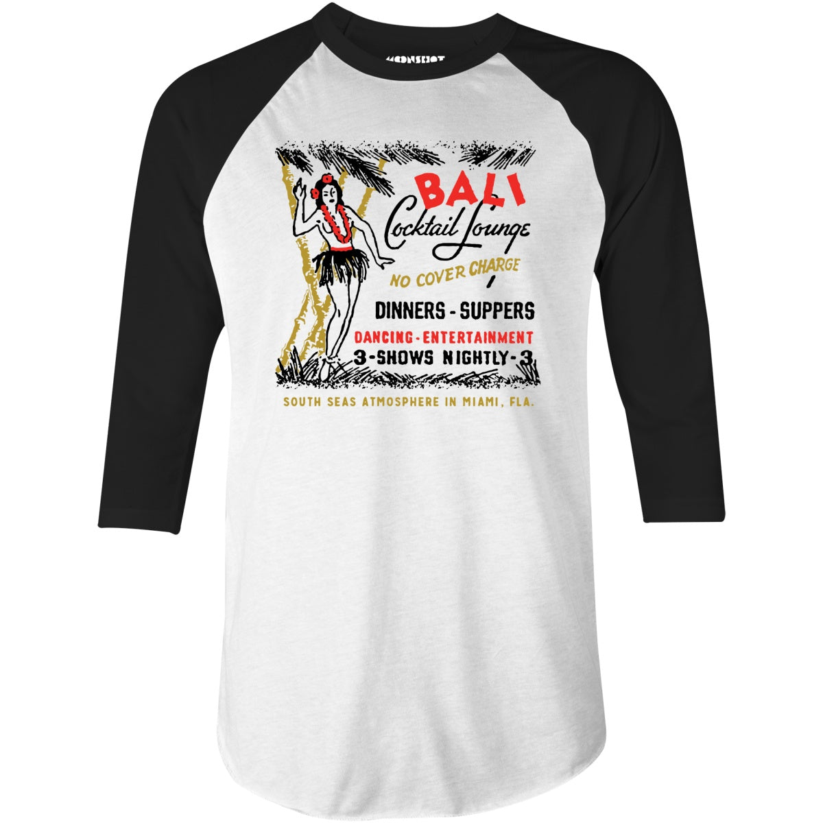 Bali Cocktail Lounge - Miami, FL - Vintage Tiki Bar - 3/4 Sleeve Raglan T-Shirt