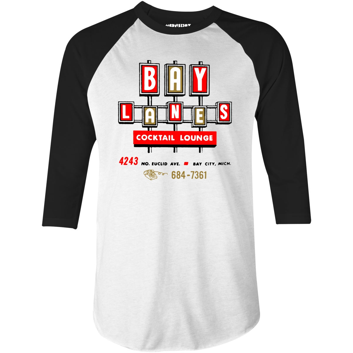 Bay Lanes - Bay City, MI - Vintage Bowling Alley - 3/4 Sleeve Raglan T-Shirt