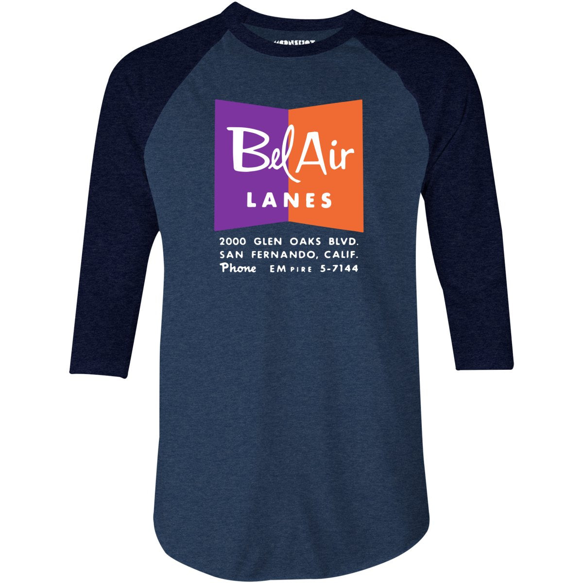 Bel Air Lanes - San Fernando, CA - Vintage Bowling Alley - 3/4 Sleeve Raglan T-Shirt
