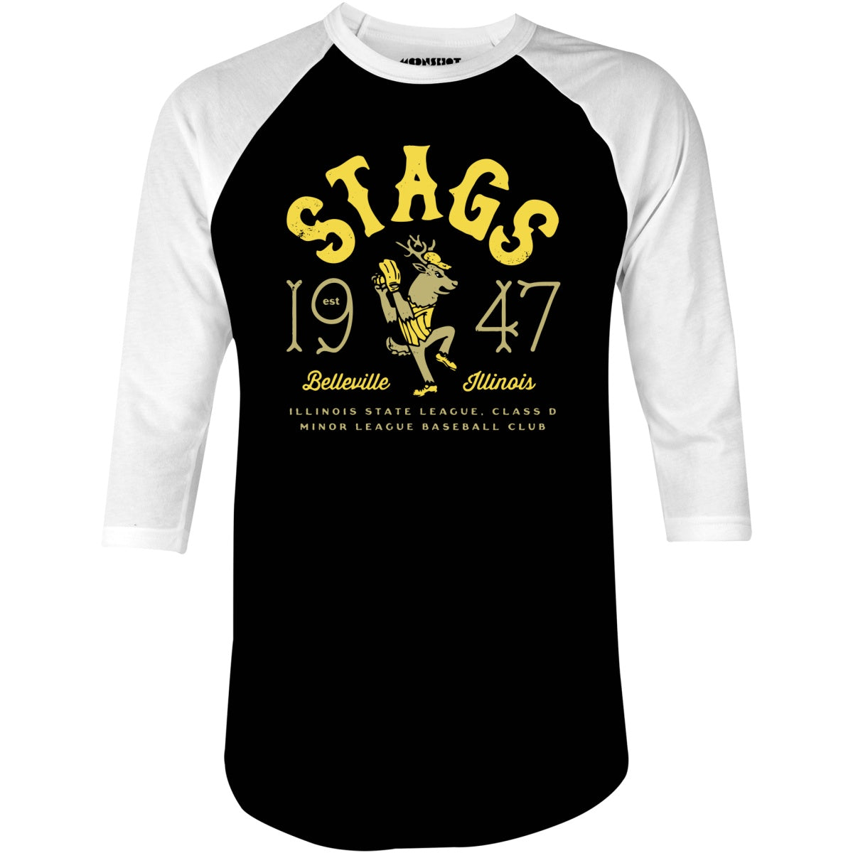 Belleville Stags - Illinois - Vintage Defunct Baseball Teams - 3/4 Sleeve Raglan T-Shirt