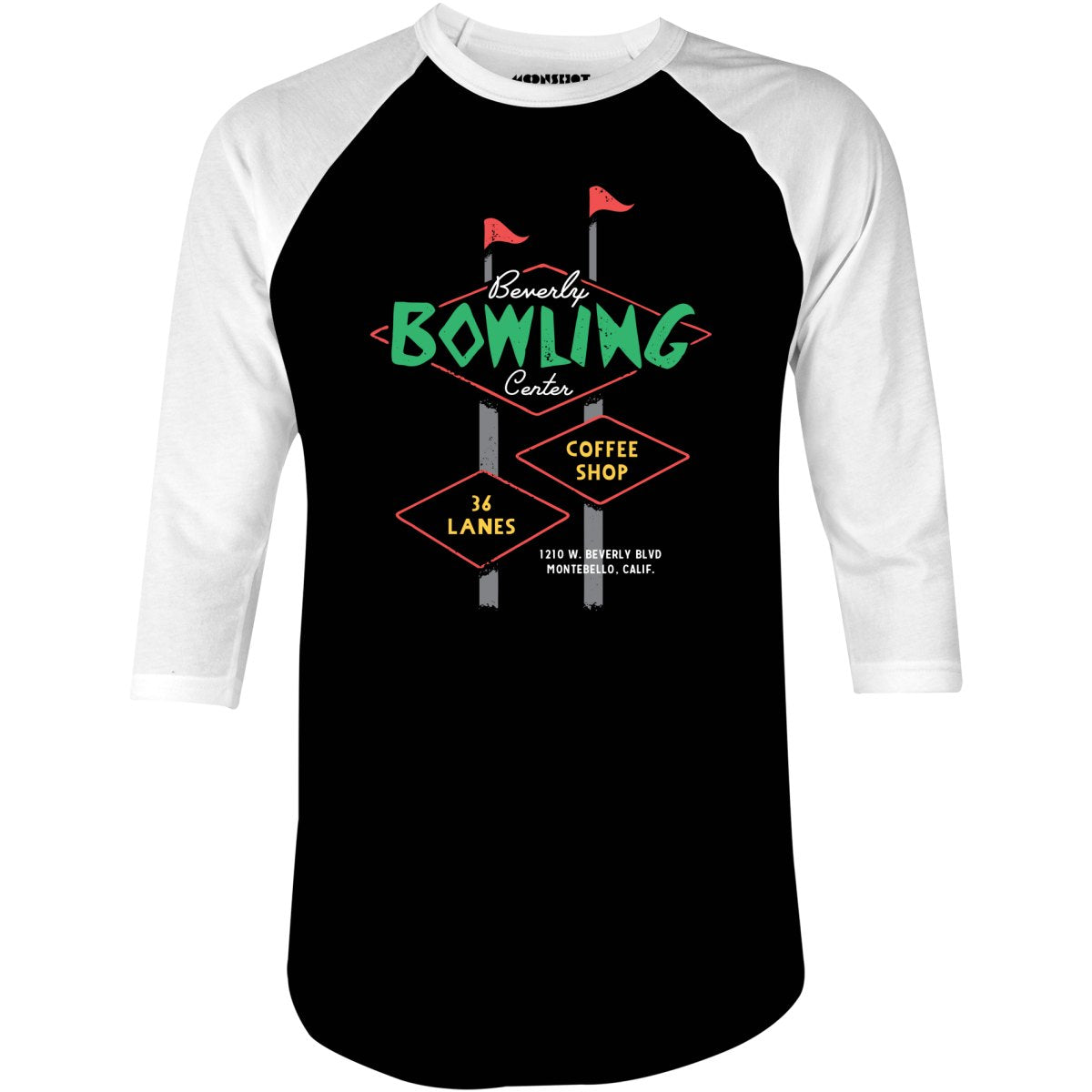 Beverly Bowl - Montebello, CA - Vintage Bowling Alley - 3/4 Sleeve Raglan T-Shirt