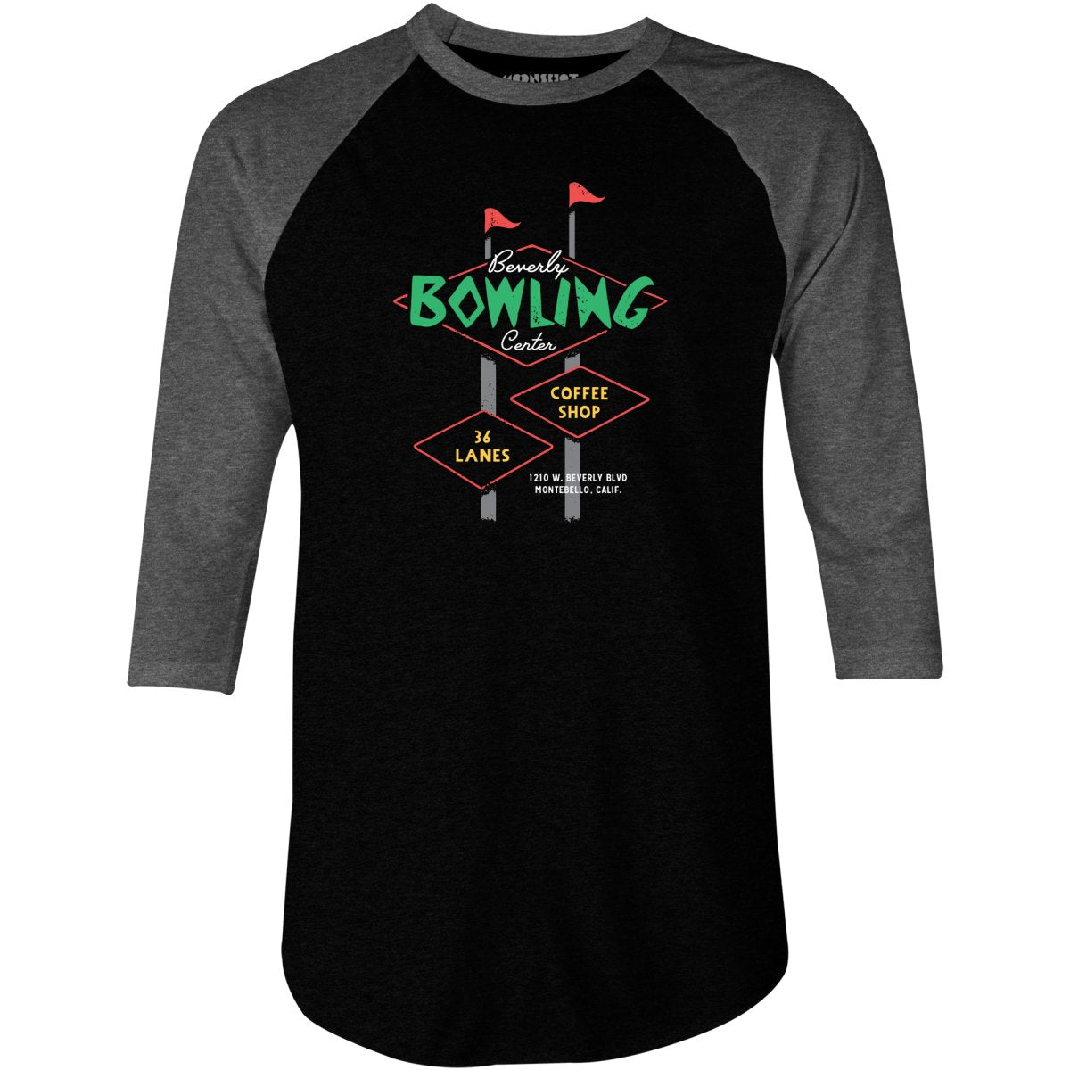 Beverly Bowl - Montebello, CA - Vintage Bowling Alley - 3/4 Sleeve Raglan T-Shirt