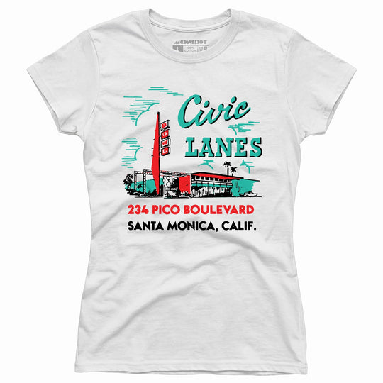 Civic Lanes - Santa Monica, CA - Vintage Bowling Alley - Women's T-Shirt