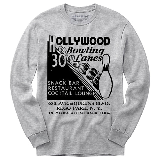 Hollywood Bowling Lanes - Rego Park, NY - Vintage Bowling Alley - Long Sleeve T-Shirt