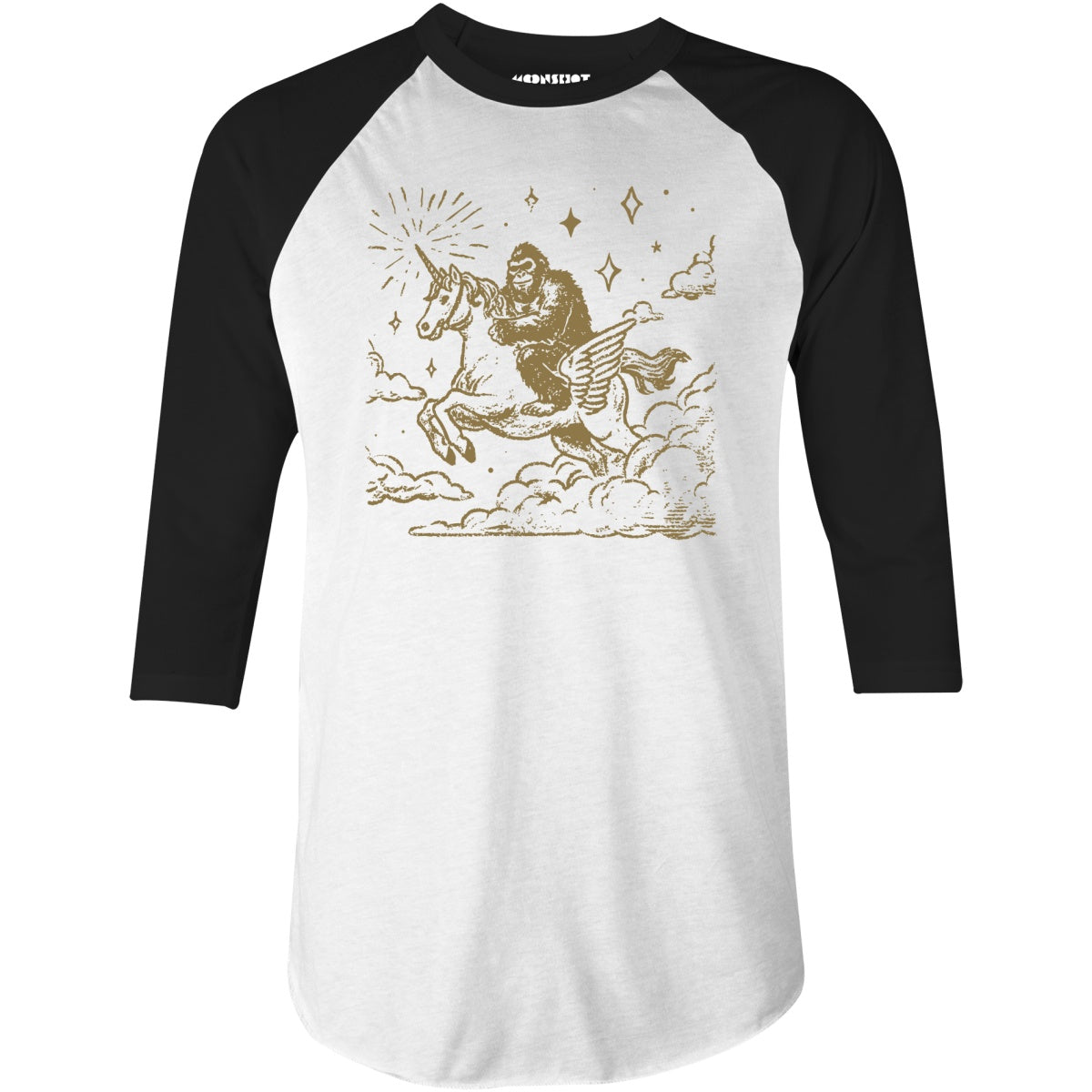 Bigfoot Riding On a Unicorn - 3/4 Sleeve Raglan T-Shirt