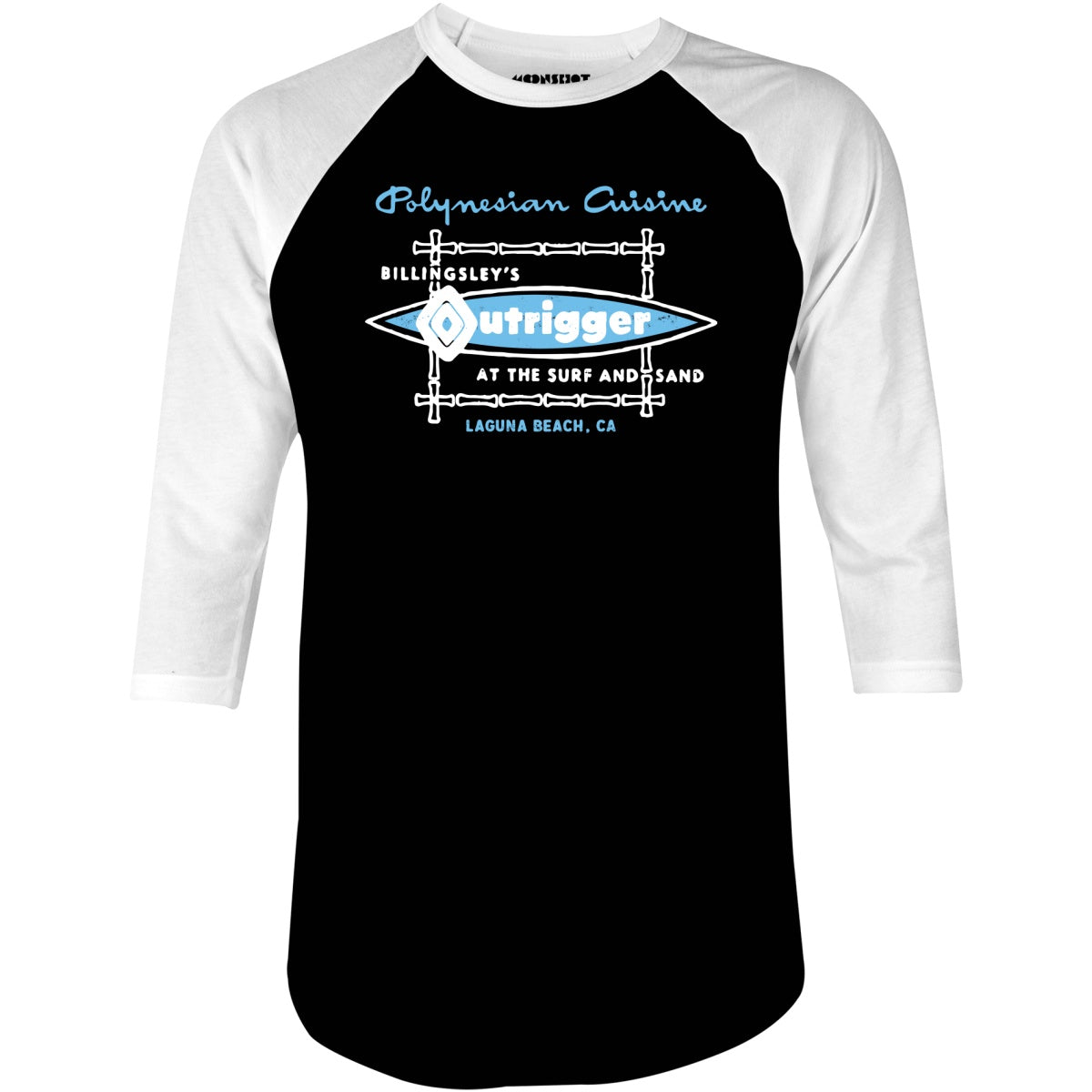 Billingsley's Outrigger - Laguna Beach, CA - Vintage Tiki Bar - 3/4 Sleeve Raglan T-Shirt