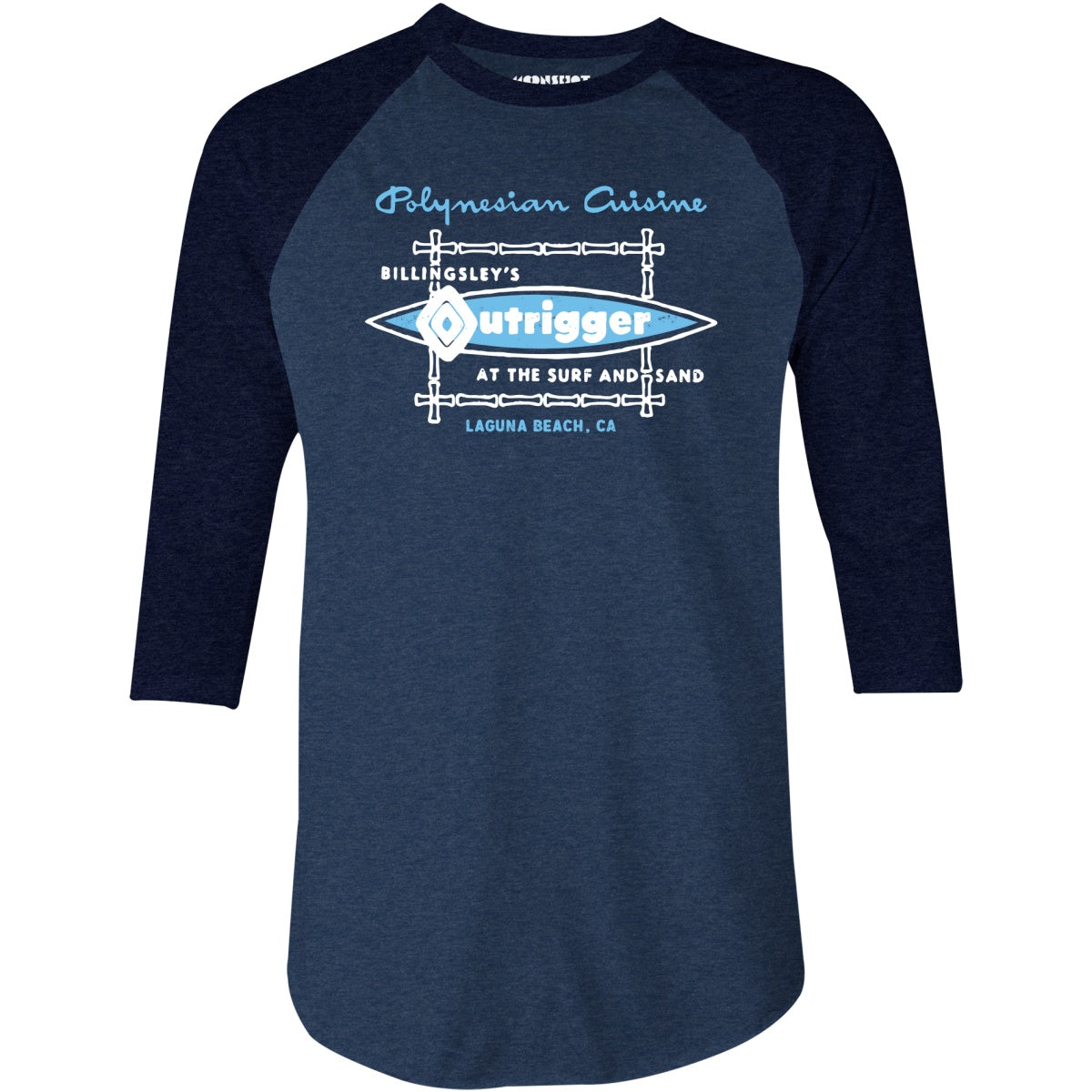 Billingsley's Outrigger - Laguna Beach, CA - Vintage Tiki Bar - 3/4 Sleeve Raglan T-Shirt