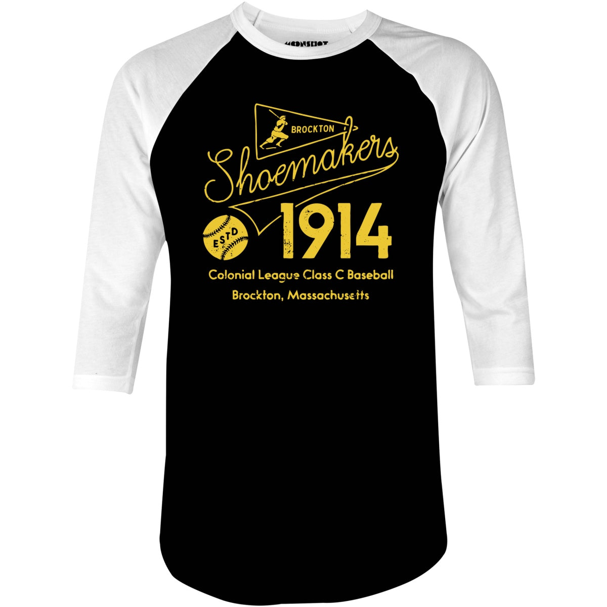 Brockton Shoemakers - Massachusetts - Vintage Defunct Baseball Teams - 3/4 Sleeve Raglan T-Shirt