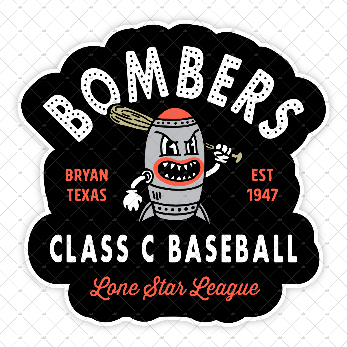 Bryan Bombers - Texas - Vintage Defunct Baseball Teams - Sticker