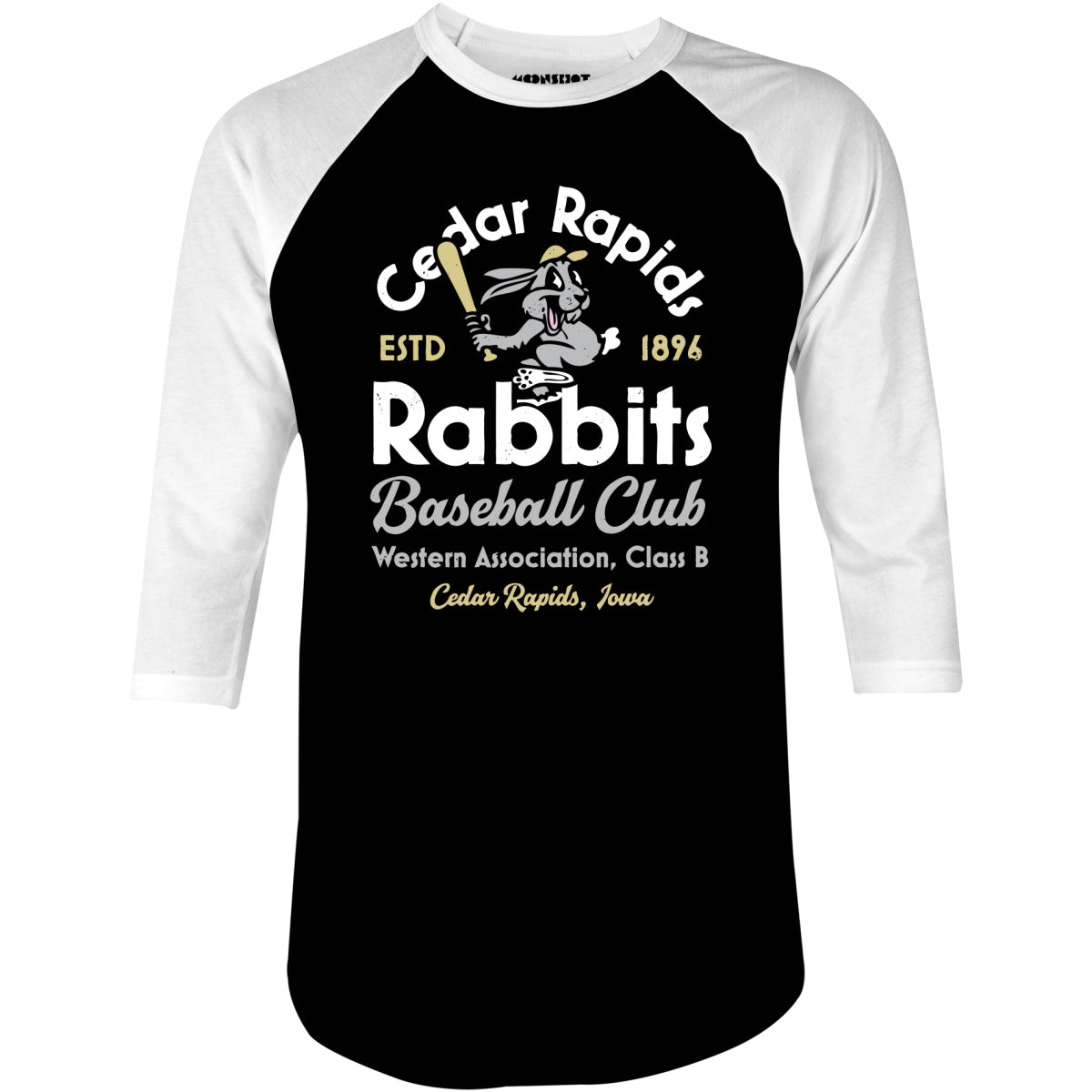Cedar Rapids Rabbits - Iowa - Vintage Defunct Baseball Teams - 3/4 Sleeve Raglan T-Shirt