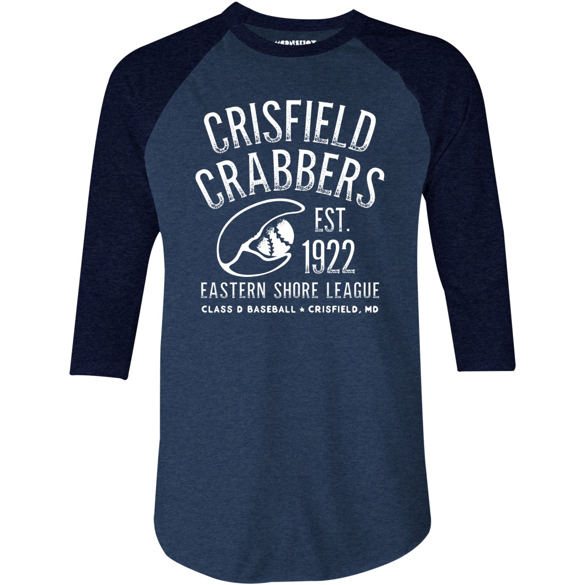Crisfield Crabbers - Maryland - Vintage Defunct Baseball Teams - 3/4 Sleeve Raglan T-Shirt