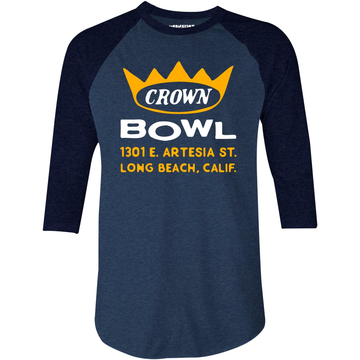 Crown Bowl - Long Beach, CA - Vintage Bowling Alley - 3/4 Sleeve Raglan T-Shirt