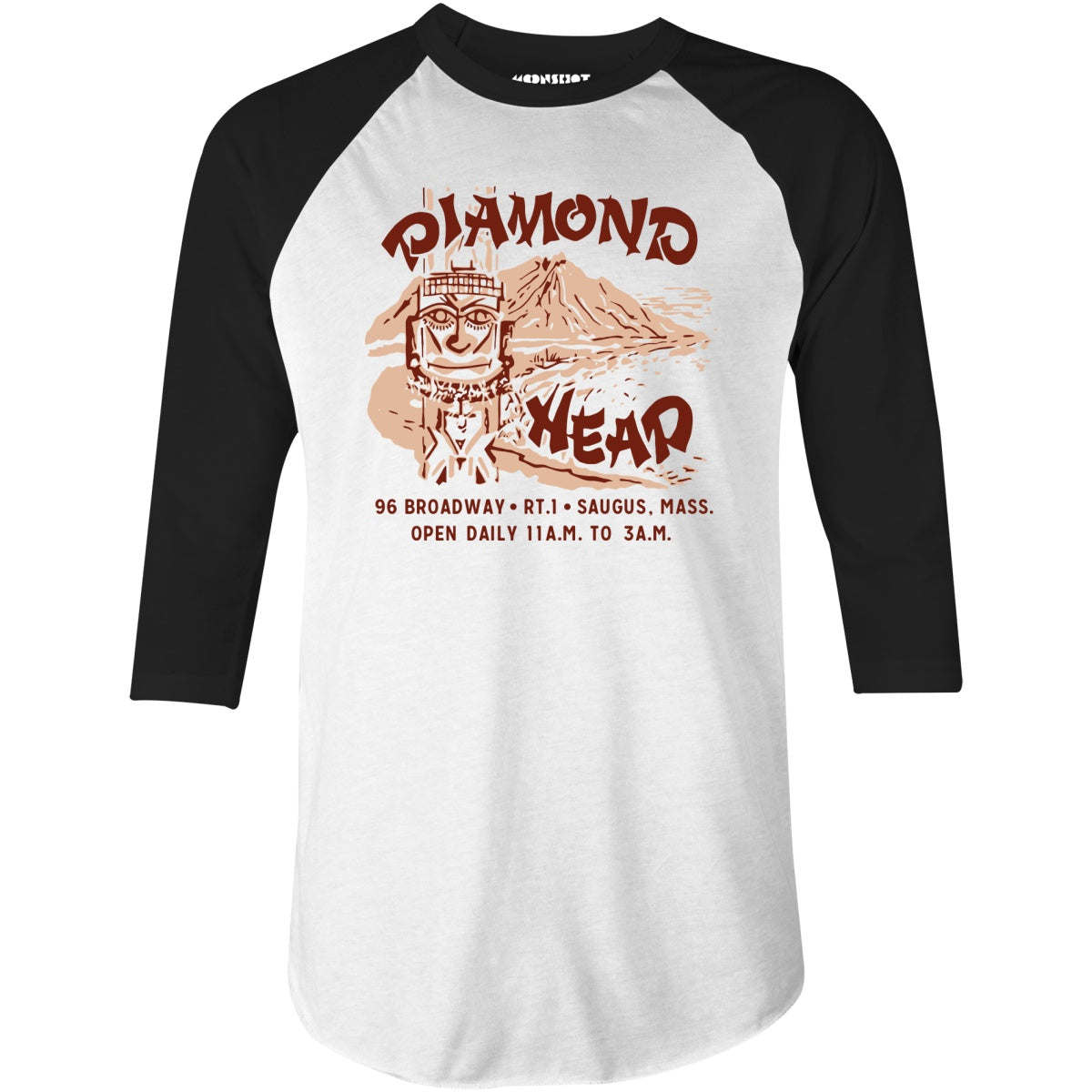 Diamond Head - Saugus, MA - Vintage Tiki Bar - 3/4 Sleeve Raglan T-Shirt