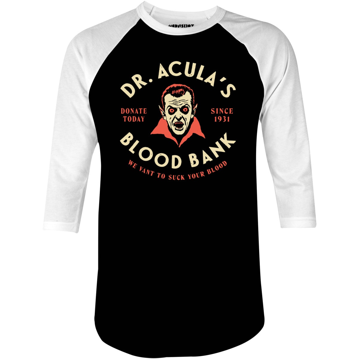 Dr. Acula's Blood Bank - 3/4 Sleeve Raglan T-Shirt