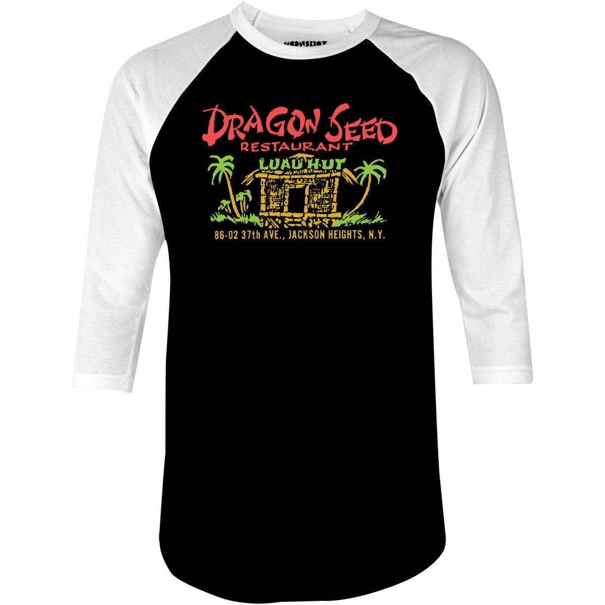 Dragon Seed Luau Hut - Jackson Heights, NY - Vintage Tiki Bar - 3/4 Sleeve Raglan T-Shirt
