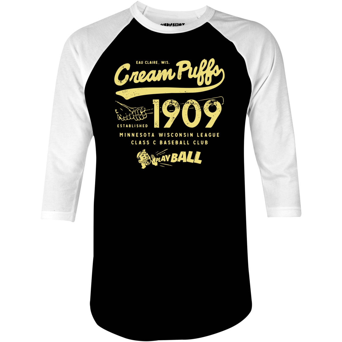 Eau Claire Cream Puffs - Wisconsin - Vintage Defunct Baseball Teams - 3/4 Sleeve Raglan T-Shirt