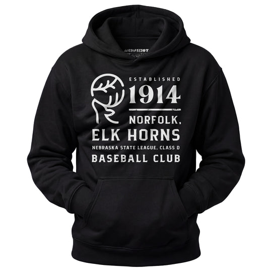 Norfolk Elk Horns - Nebraska - Vintage Defunct Baseball Teams - Unisex Hoodie
