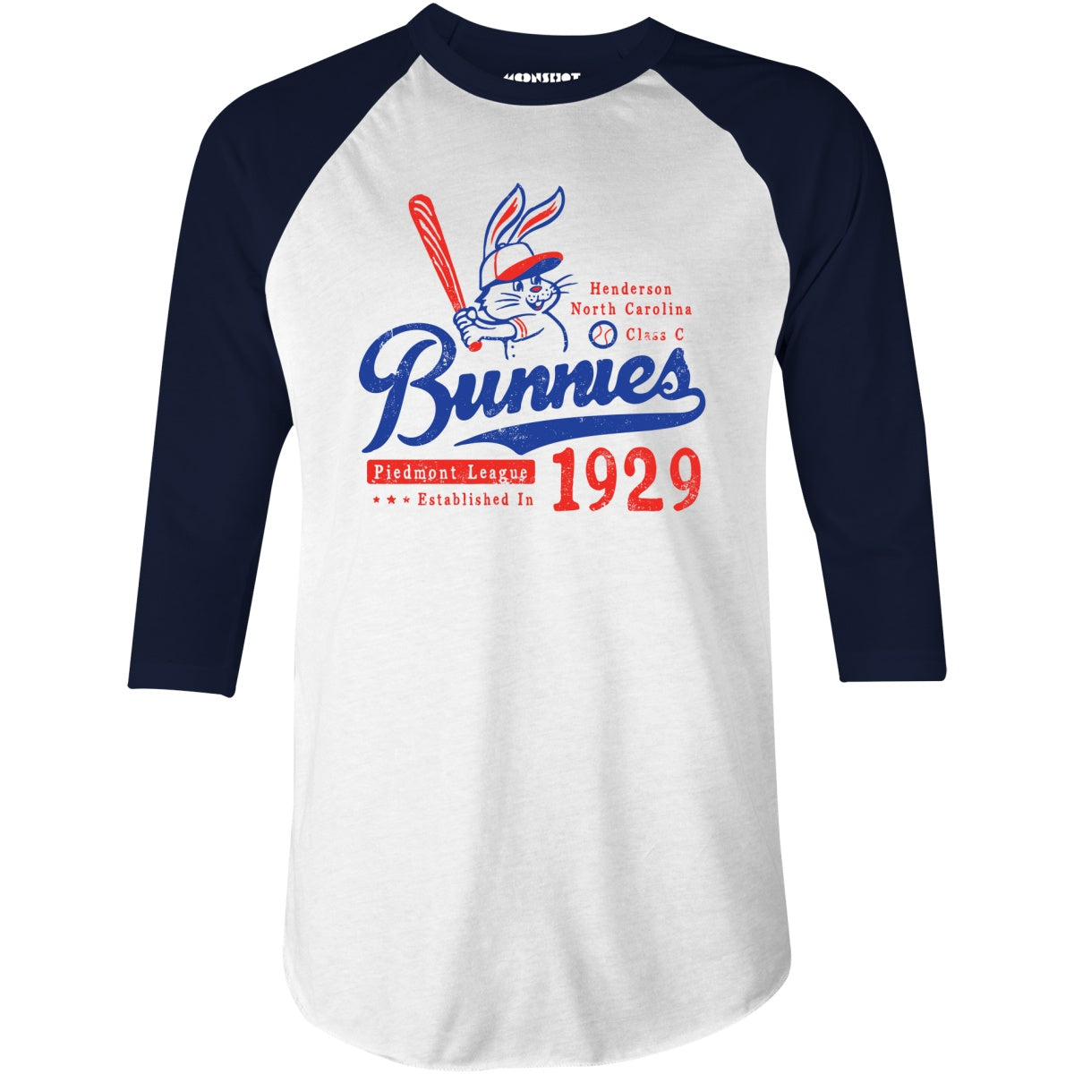 Henderson Bunnies - North Carolina - Vintage Defunct Baseball Teams - 3/4 Sleeve Raglan T-Shirt