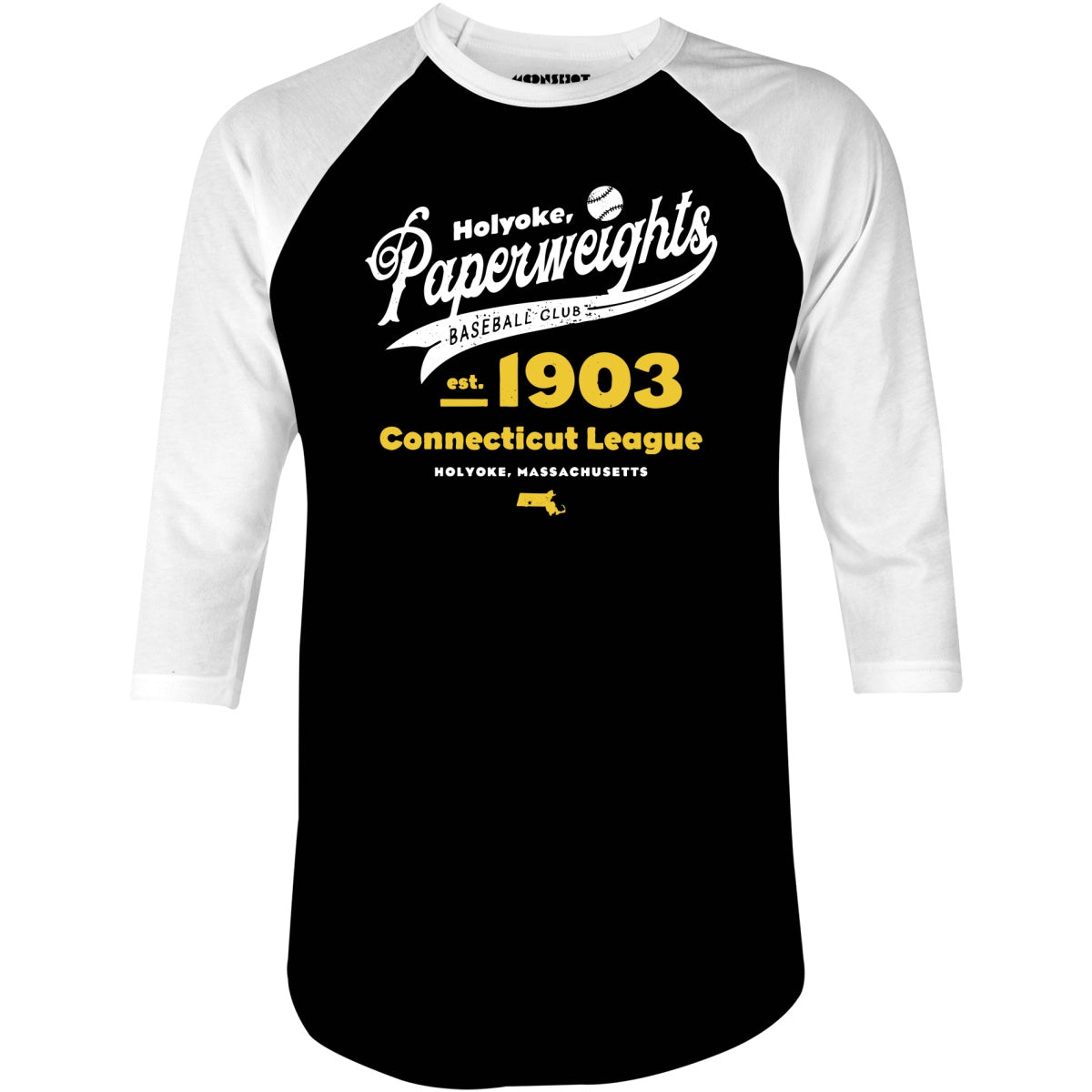 Holyoke Paperweights - Massachusetts - Vintage Defunct Baseball Teams - 3/4 Sleeve Raglan T-Shirt