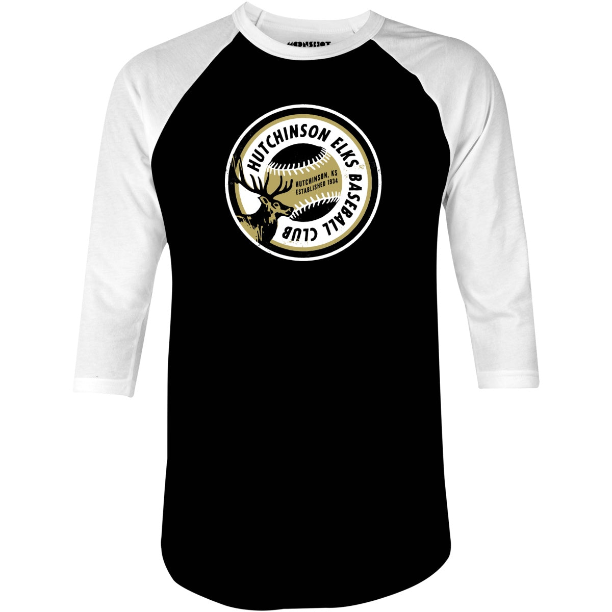 Hutchinson Elks - Kansas - Vintage Defunct Baseball Teams - 3/4 Sleeve Raglan T-Shirt