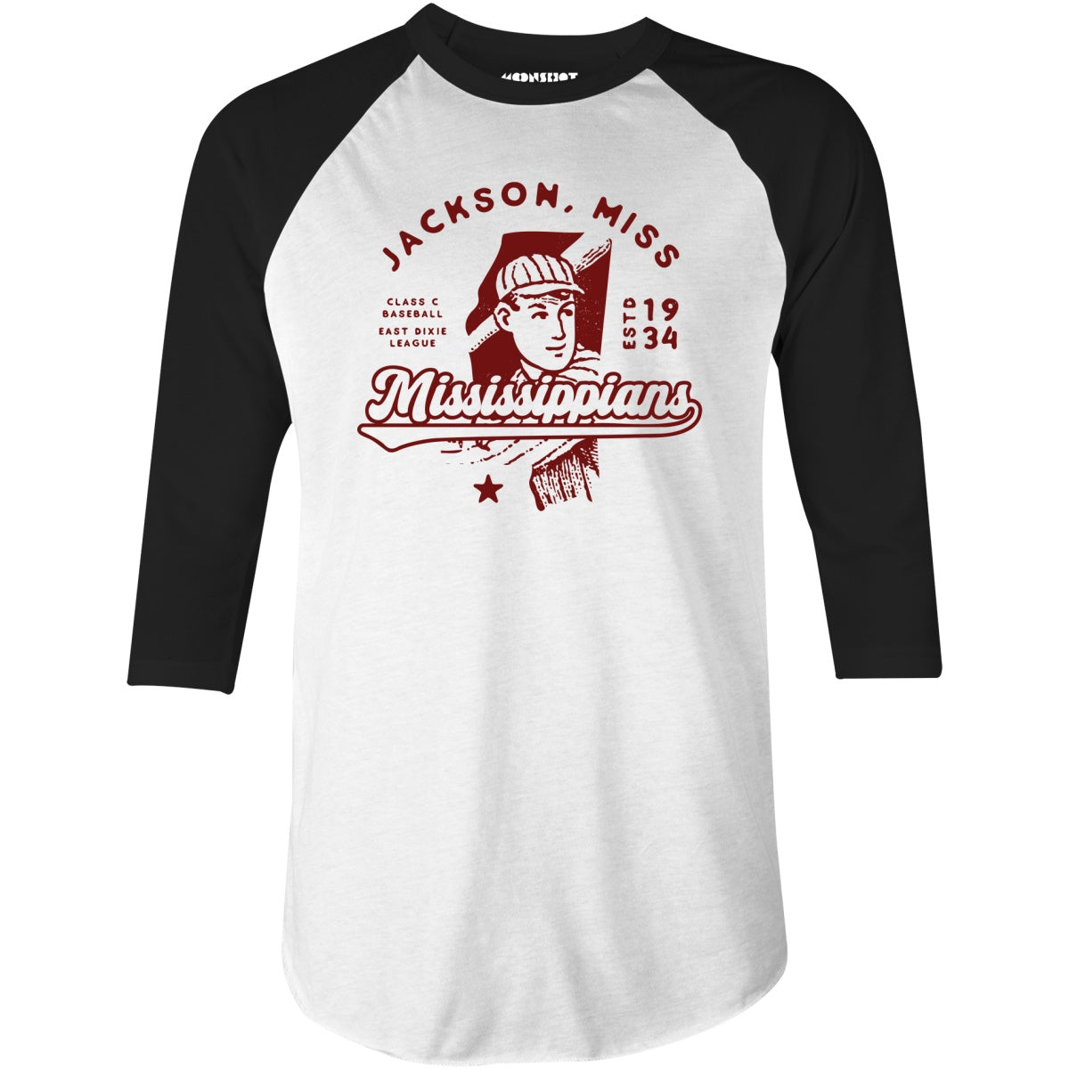 Jackson Mississippians - Mississippi - Vintage Defunct Baseball Teams - 3/4 Sleeve Raglan T-Shirt