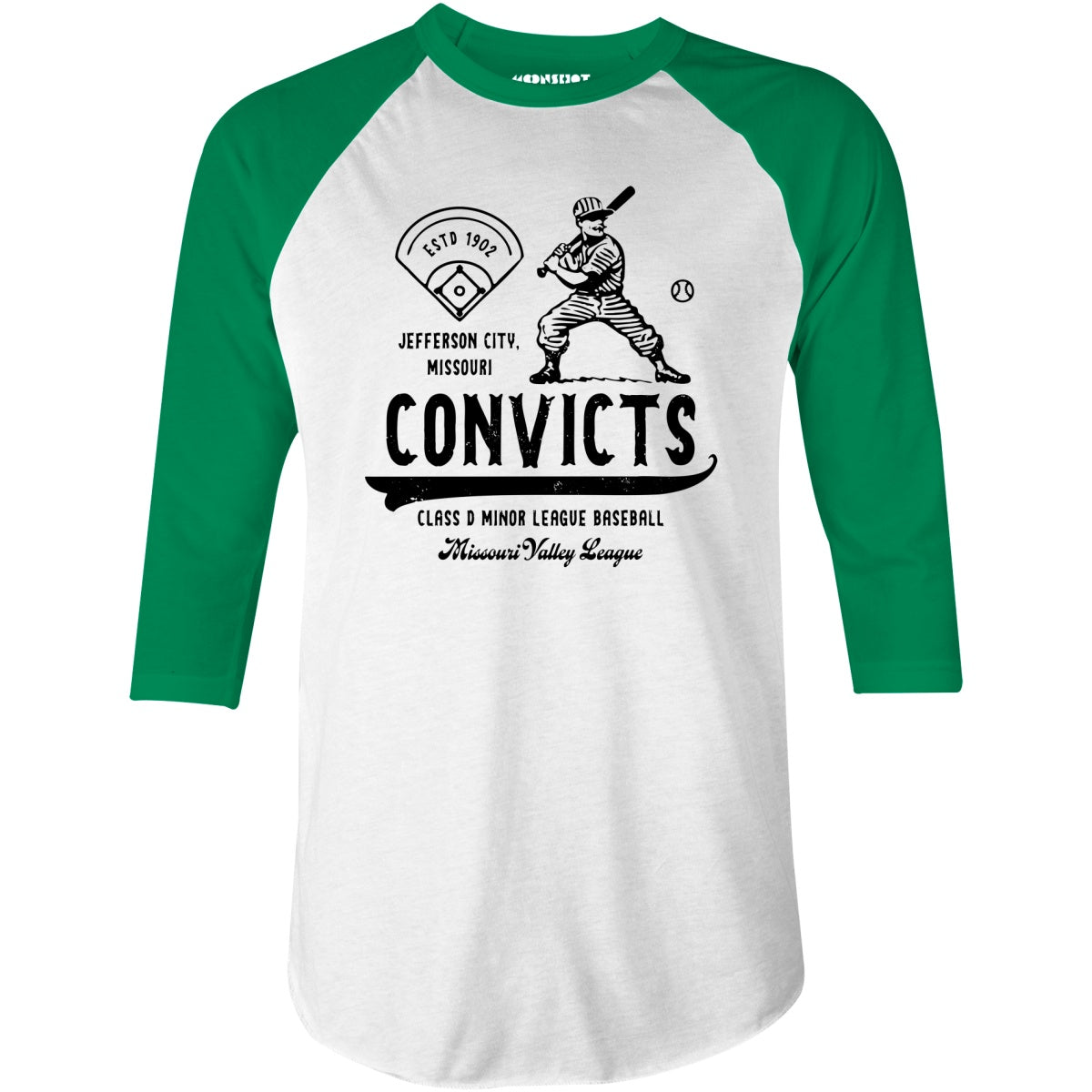 Jefferson City Convicts - Missouri - Vintage Defunct Baseball Teams - 3/4 Sleeve Raglan T-Shirt