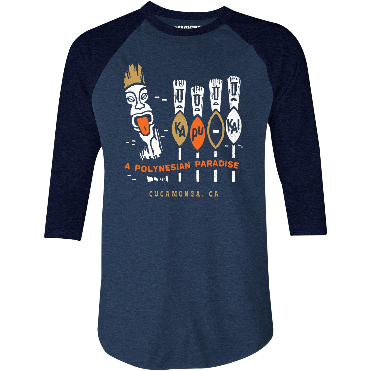 Kapu Kai - Cucamonga, CA - Vintage Tiki Bar - 3/4 Sleeve Raglan T-Shirt