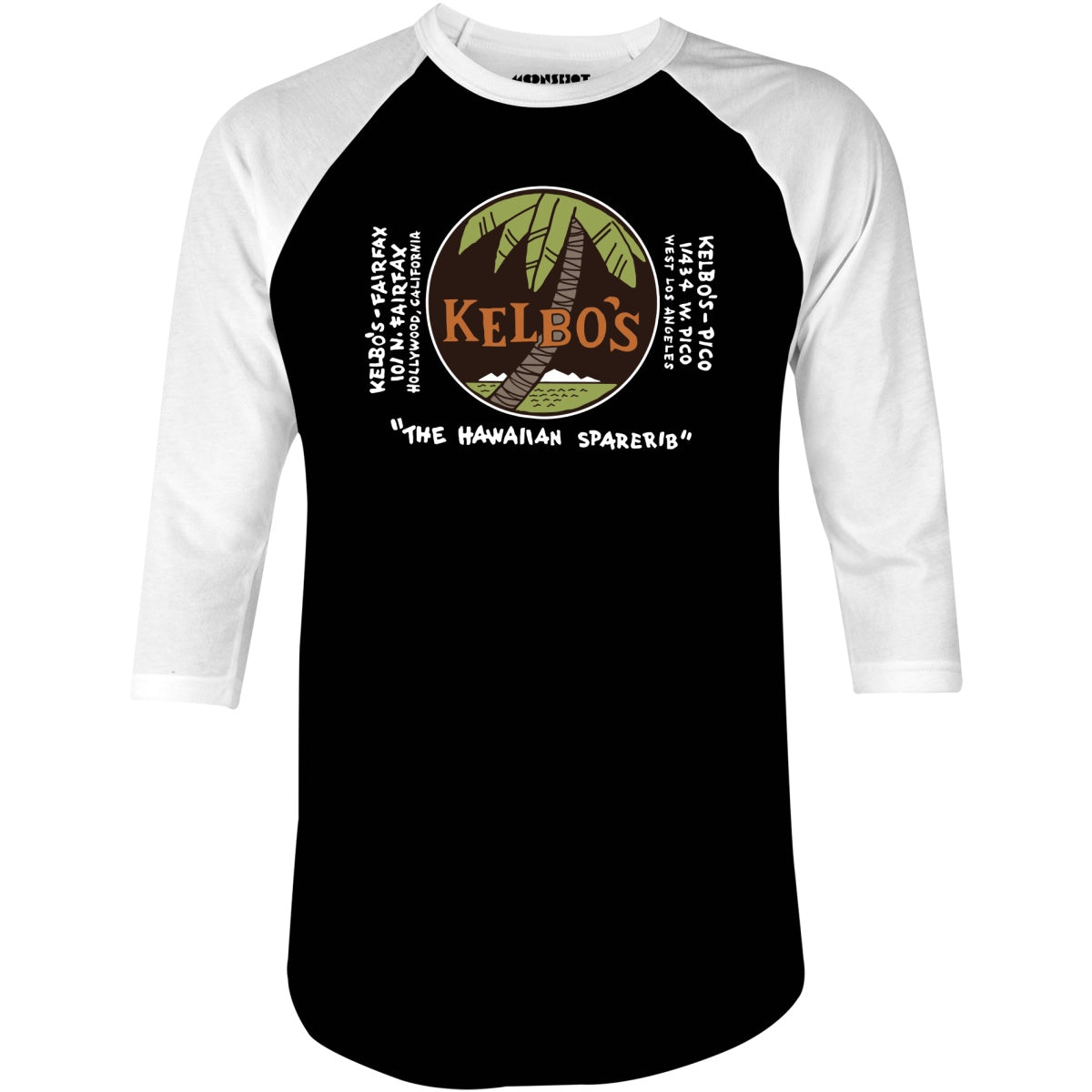 Kelbo's - Los Angeles, CA - Vintage Tiki Bar - 3/4 Sleeve Raglan T-Shirt