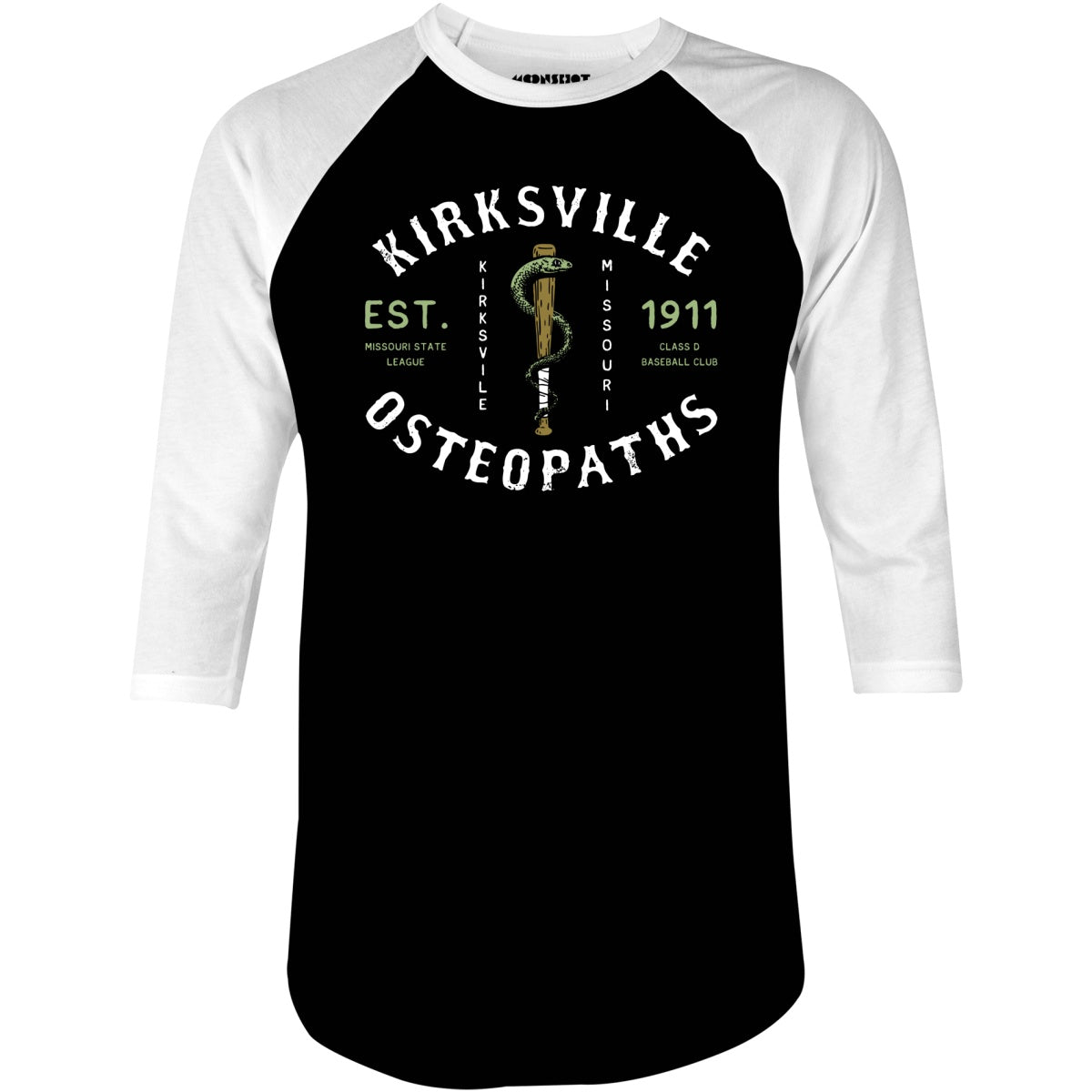 Kirksville Osteopaths - Missouri - Vintage Defunct Baseball Teams - 3/4 Sleeve Raglan T-Shirt