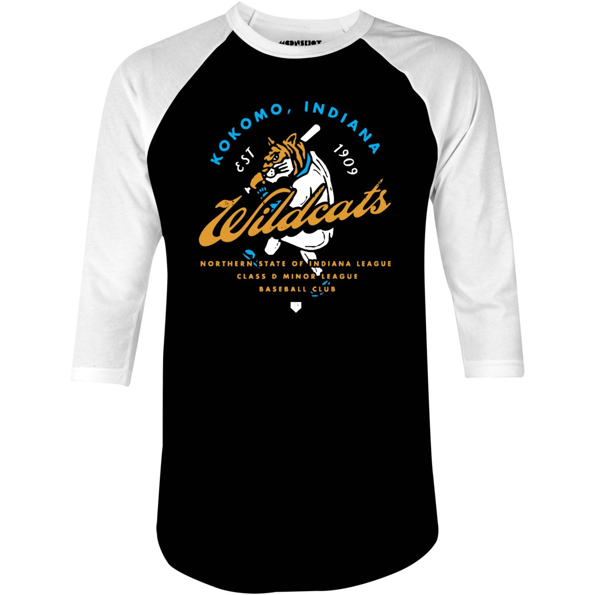 Kokomo Wildcats - Indiana - Vintage Defunct Baseball Teams - 3/4 Sleeve Raglan T-Shirt