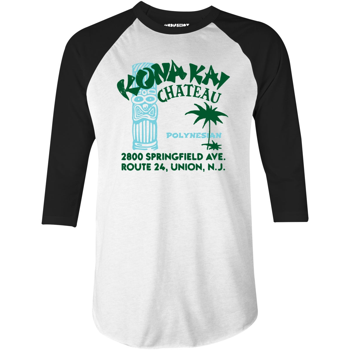 Kona Kai Chateau - Union, NJ - Vintage Tiki Bar - 3/4 Sleeve Raglan T-Shirt