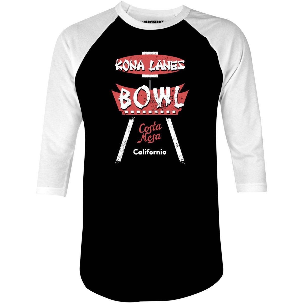 Kona Lanes - Costa Mesa, CA - Vintage Bowling Alley - 3/4 Sleeve Raglan T-Shirt