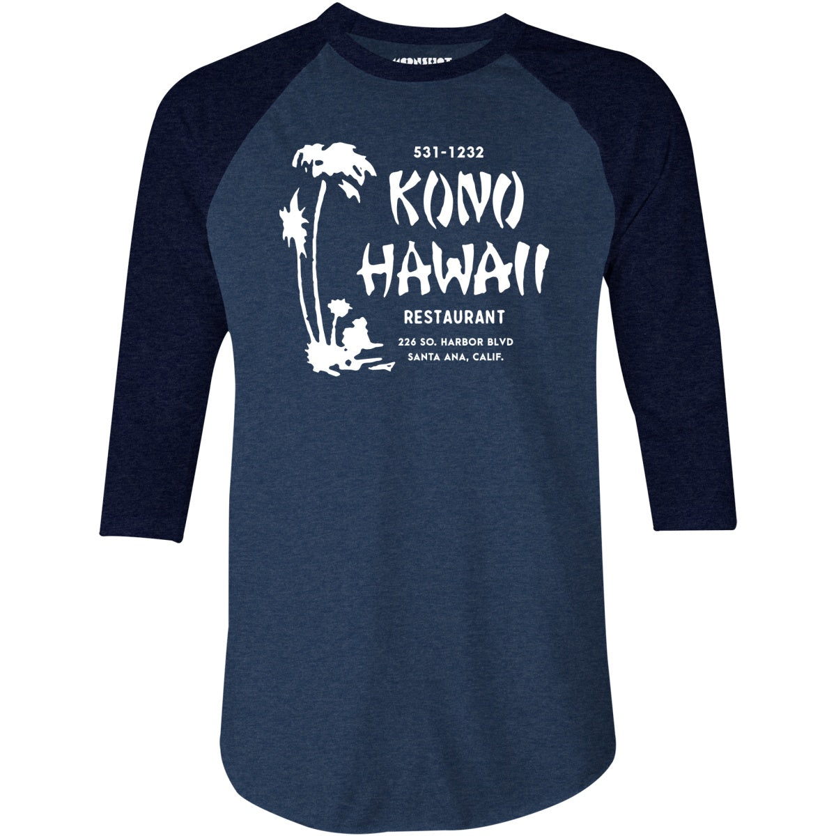 Kono Hawaii - Santa Ana, CA - Vintage Tiki Bar - 3/4 Sleeve Raglan T-Shirt
