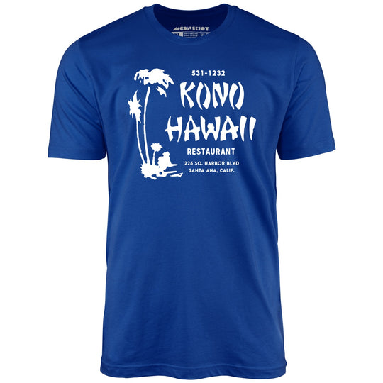 Kono Hawaii - Santa Ana, CA - Vintage Tiki Bar - True Royal - Unisex T-Shirt
