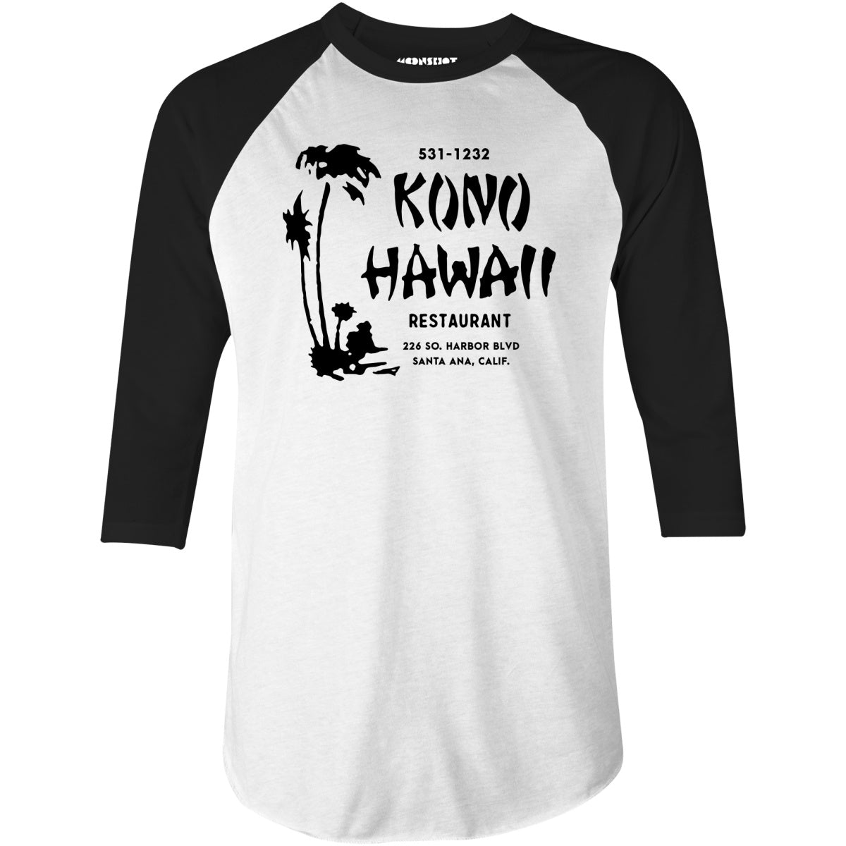 Kono Hawaii - Santa Ana, CA - Vintage Tiki Bar - 3/4 Sleeve Raglan T-Shirt