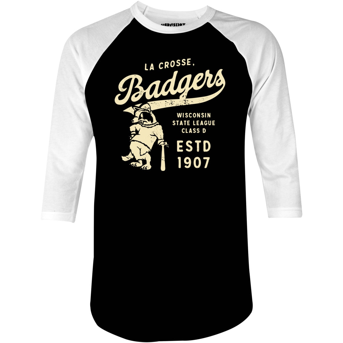 La Crosse Badgers - Wisconsin - Vintage Defunct Baseball Teams - 3/4 Sleeve Raglan T-Shirt