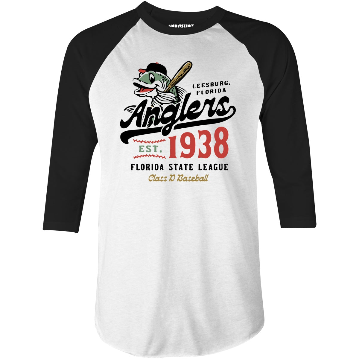 Leesburg Anglers - Florida - Vintage Defunct Baseball Teams - 3/4 Sleeve Raglan T-Shirt