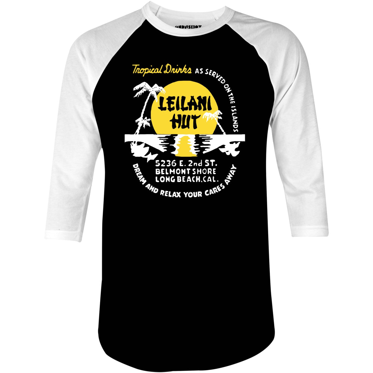 Leilani Hut - Long Beach, CA - Vintage Tiki Bar - 3/4 Sleeve Raglan T-Shirt