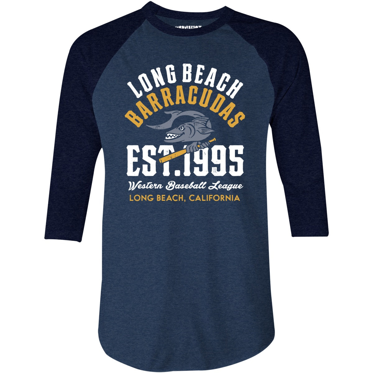 Long Beach Barracudas - California - Vintage Defunct Baseball Teams - 3/4 Sleeve Raglan T-Shirt