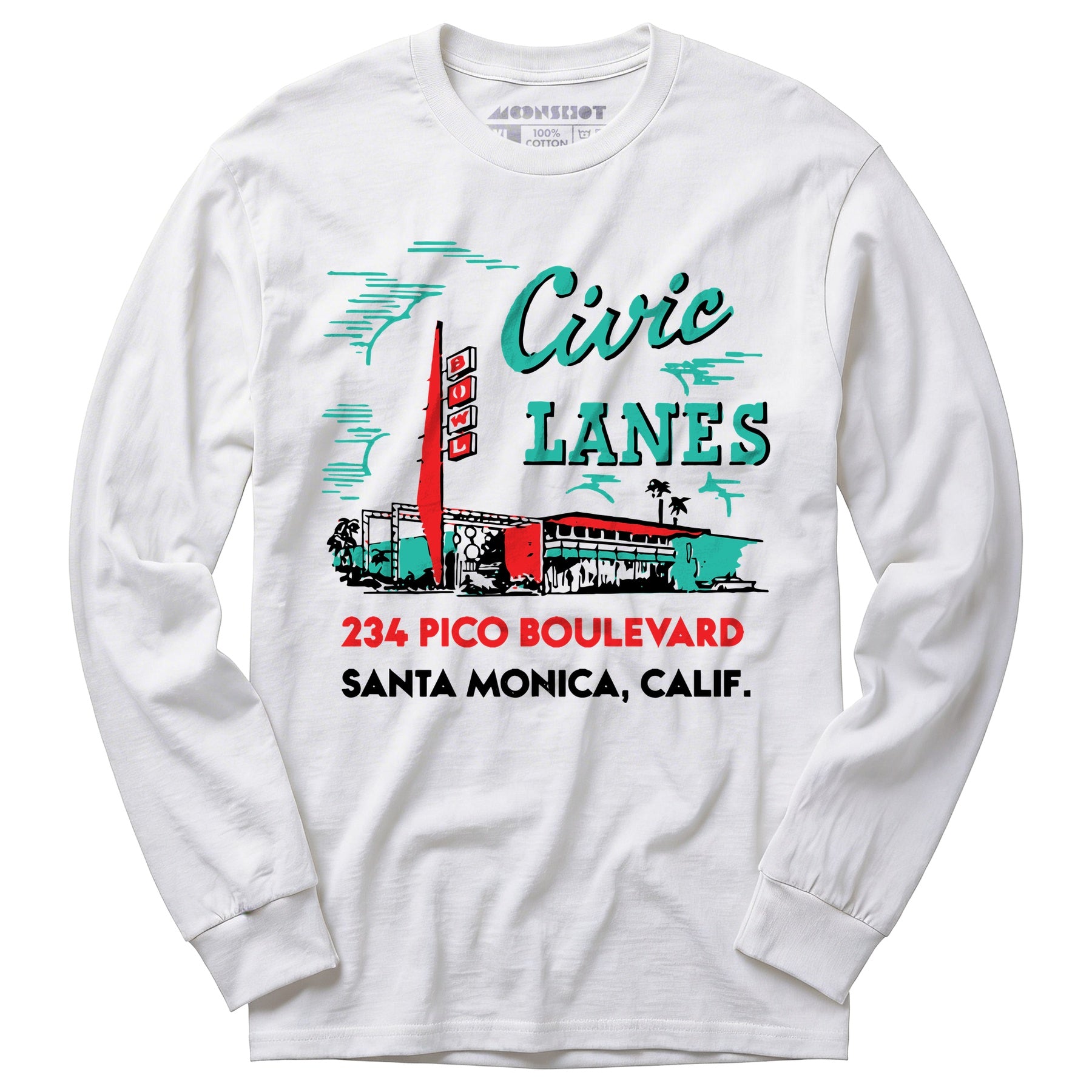 Civic Lanes - Santa Monica, CA - Vintage Bowling Alley - Long Sleeve T-Shirt