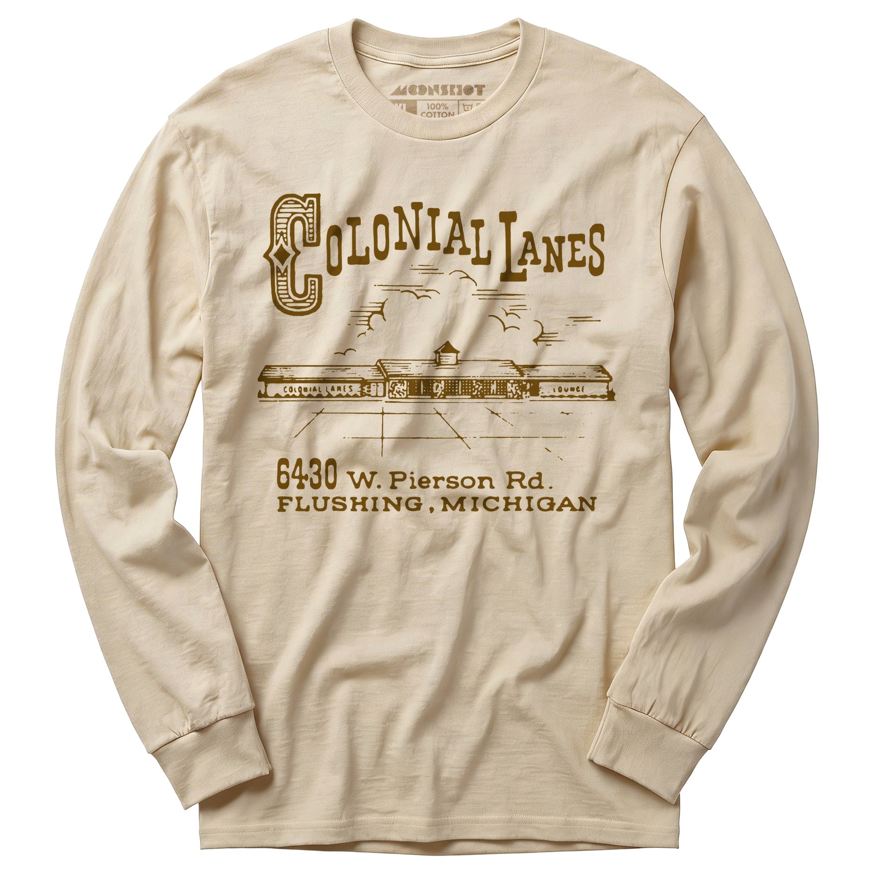 Colonial Lanes - Flushing, MI - Vintage Bowling Alley - Long Sleeve T-Shirt