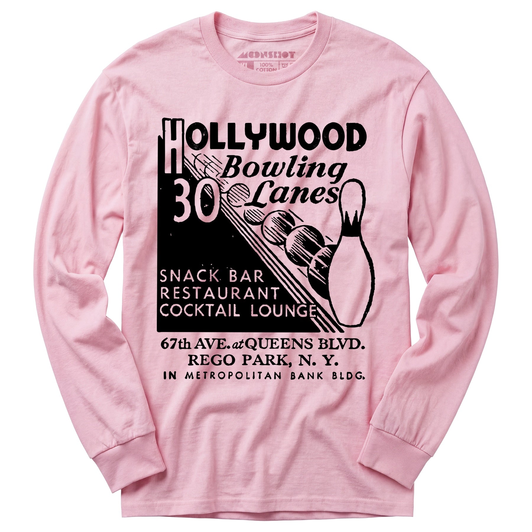 Hollywood Bowling Lanes - Rego Park, NY - Vintage Bowling Alley - Long Sleeve T-Shirt