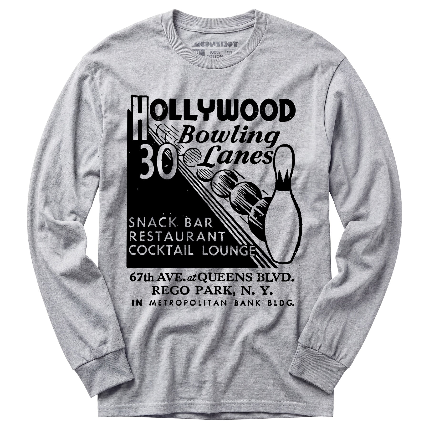 Hollywood Bowling Lanes - Rego Park, NY - Vintage Bowling Alley - Long Sleeve T-Shirt