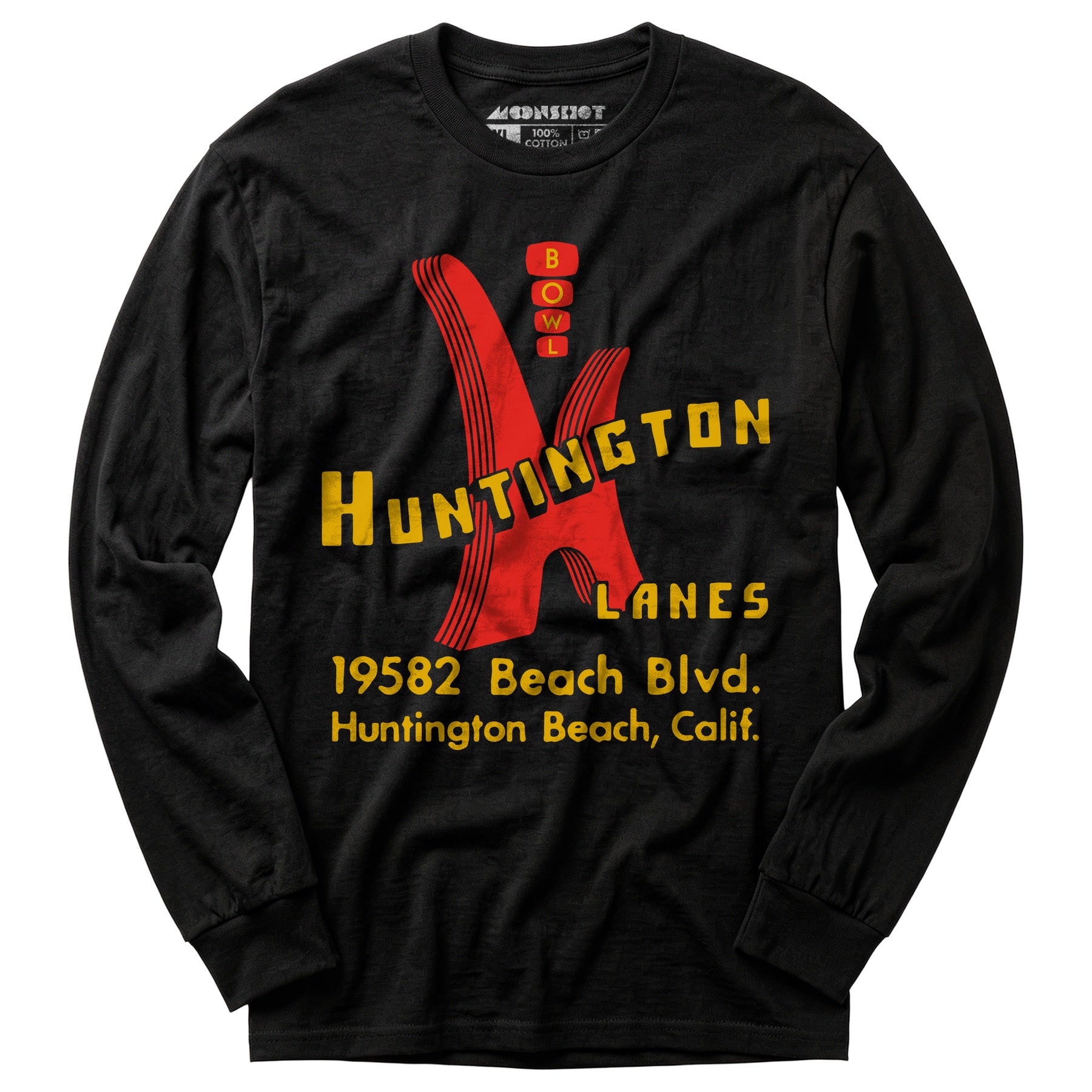 Huntington Lanes - Huntington Beach, CA - Vintage Bowling Alley - Long Sleeve T-Shirt