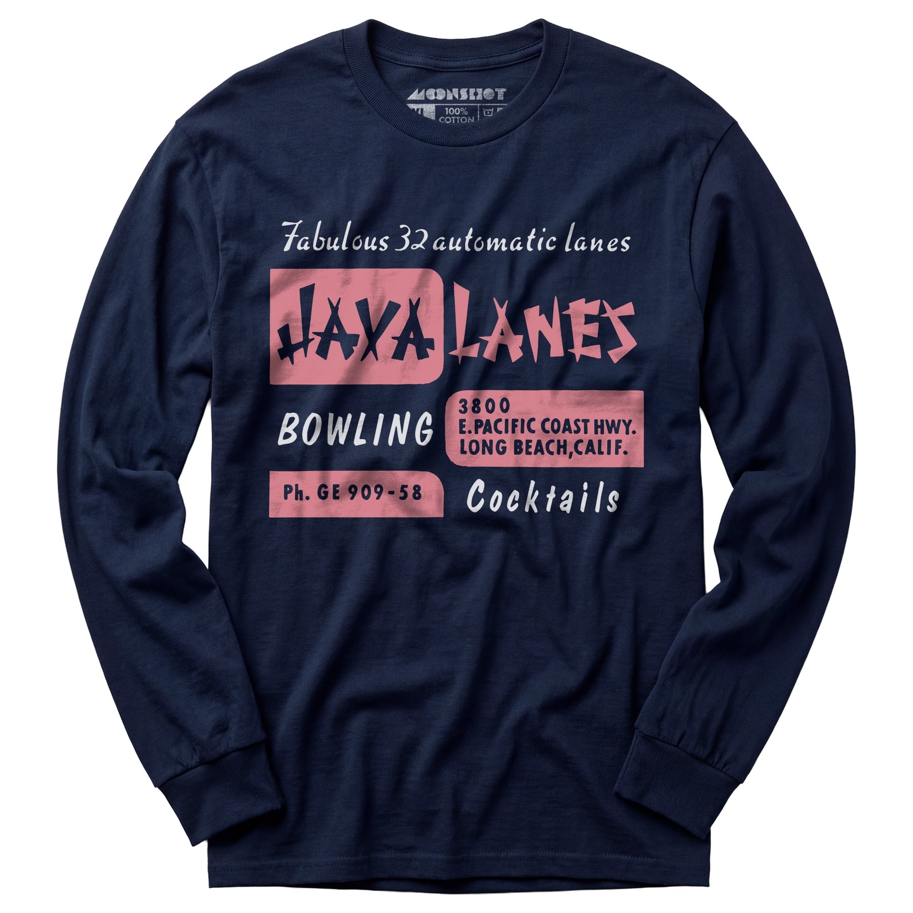 Java Lanes - Long Beach, CA - Vintage Bowling Alley - Long Sleeve T-Shirt